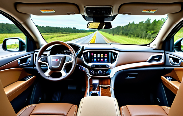 **Prompt 1: GMC Yukon Interior - Google Built-in & Premium Cabin**
A professional, wide-angle interior shot of a GMC Yukon, focusing on the sophisticated dashboard and large central infotainment screen. The screen prominently displays a detailed Google Maps interface with clear navigation. The digital instrument cluster is visible with crisp, modern graphics. The luxurious cabin features premium leather seating in earthy tones and subtle, elegant ambient lighting, creating a comfortable and high-tech atmosphere. A convenient wireless charging pad is visible on the center console. Through the front windshield, a modern, open highway under a clear sky is visible, implying a smooth journey. professional photography, high resolution, cinematic lighting, ultra-detailed, safe for work, appropriate content, fully clothed, professional, family-friendly.